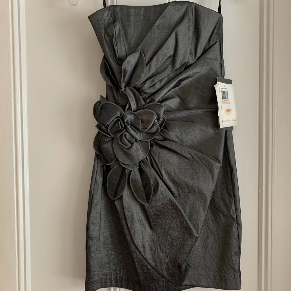 UNUSED Jessica McClintock Women's Size 2 Strapless Grey/Silver Dress